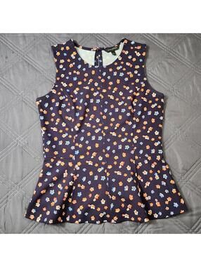 Banana Republic Floral Sleeveless Preplum Blouse Size 4 Purple Boho Chic